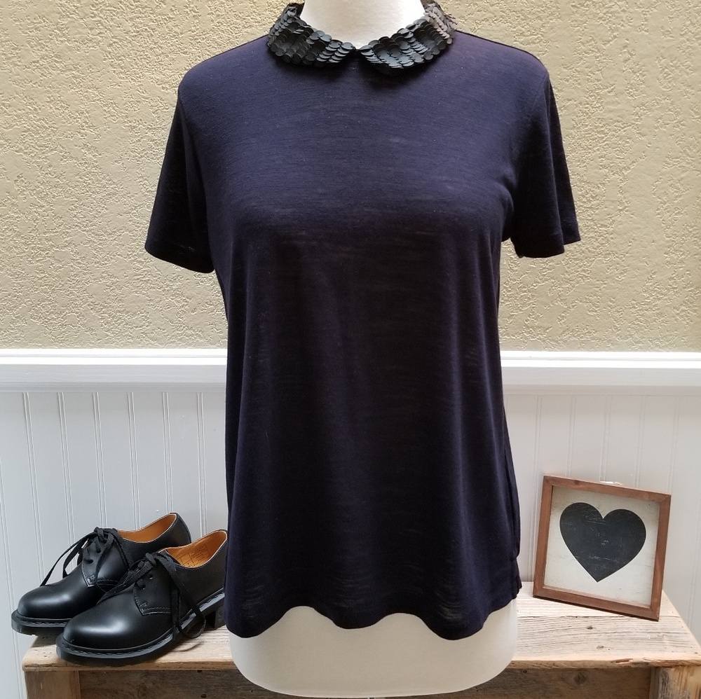 Madewell Hi-Line Sequin Peter Pan Collar Top M